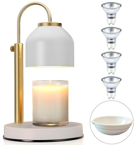 Adjustable Candle Warmer Lamp Uk With Timer & Dimmer, White Electric Wax Burner, Scentsy Candle Heater For Indoor Bedroom Hallway Decor, Flameless Aroma Warming Light, Work From Home Accessories