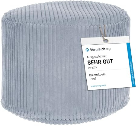 DreamRoots Cord Pouf Hocker rund 35x35x25 cm, Baltic Sea | Runder Bodenstuhl, Sitzkissen Boden, 380 g/m², für Wohnzimmer, Schlafzimmer & Homeoffice, waschbar, Fußhocker