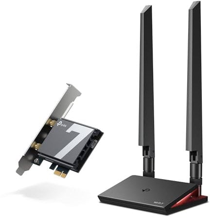 TP-Link Archer TBE550E WiFi 7 Carte WiFi PCIe BE9300Mbps, Carte Bluetooth PC, Bluetooth 5.4, Base d'Antenne Magnétisée, Carte WiFi pour PC, Tri-Bande, WPA3, Compatible avec Windows 11