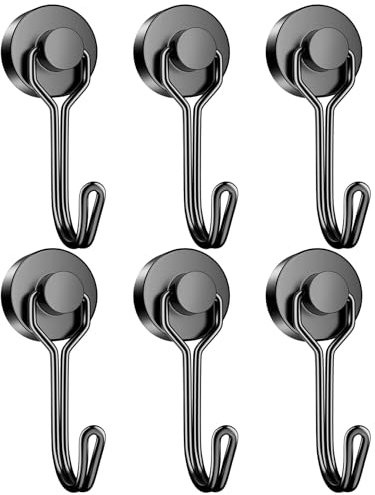 Grtard 6er-Pack Magnethaken 25 Pfund Neodym-Magnete mit Haken, Magnete mit Haken, starke drehbare Magnethaken zum Aufhängen, Schlüsselhalter, zum Aufhängen im Innen- und Außenbereich
