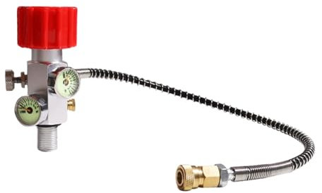 TUXING 300Bar 6000Psi Füllstation Edelstahl Ladeventil Doppelmanometer Regler Adapter mit 24 Zoll Hochdruckschlauch (m18*1.5)