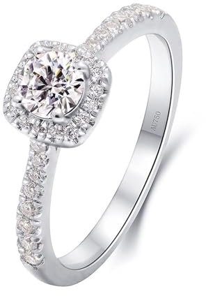 Skcess 18 Karat Weißgold Wedding Ring Weiß Erstellter Diamant Runden, Verlobungsring Klassischer Stil mit 0,3 Karat Diamant Ringe Frauen Größe 54 (17.2)