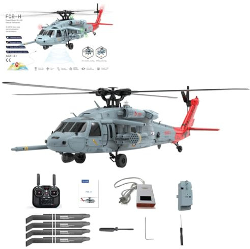 NULA F09-H RC Helicopter with Camera for Adults, SH60 Seahawk 8CH 1/47 Scale 2.4G Dual Brushless Wingless Aircraft, 6G/3D Stunt Copter Helicopter Outdoor RC Plane (FC GPS/RTF Version)