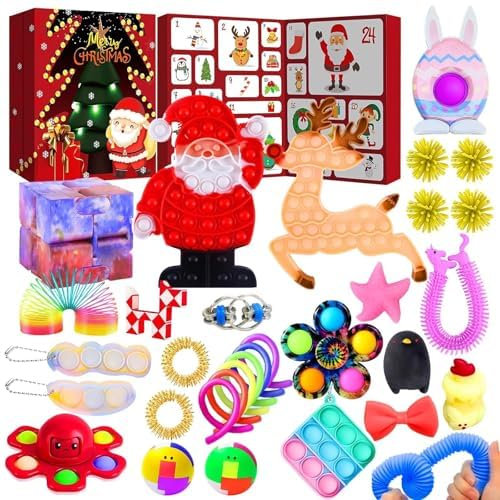 Zappel-Adventskalender 2024, Weihnachts-Countdown-Kalender mit 24 einzigartigen Spielzeugen, Überraschungen von Sensory Gadgets Spielzeug für Kinder, Jungen, Mädchen, Weihnachtsfeier Geschenke(T)