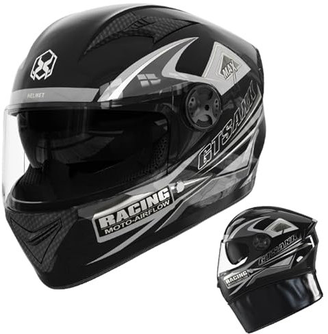 Full Face Motorcycle Helmet - Motorbike Helmet | Double Visor Motorcycle Headwear | Motorbike Adult Helmet | Adult Helmet with Double Visor | Cycling Headgear for Adults Men and Women for Motorcycles
