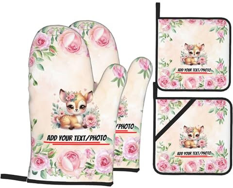 LSDINDF Personalisierte Ofenhandschuhe, Witzige Ofenhandschuhe mit eigenem Text/Foto, für Freunde und Familie als Geschenk zum Kochen, Backen und Grillen in der Küche.