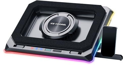 ICE COOREL Gaming Laptop Cooling Pad with Powerful Turbofan, Laptop Fan Cooling Pad for Laptop 15-21 Inches, RGB Laptop Cooler Stand with 8 Height Adjustable, Infinitely Variable Speed, LCD Screen