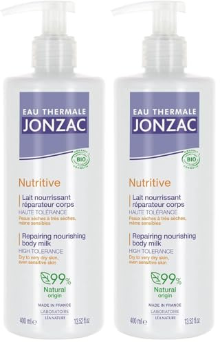 Eau Thermale Jonzac - Lait nourrissant réparateur corps - Nutritive - Peaux sèches à très sèches, même sensibles - Certifié Bio Cosmos Organic - Flacon de 400 ml (Lot de 2)
