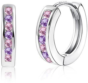 Silber 925 Creolen Kleine, ASH'S CHOICE Silber 925 Ohrringe Creolen mit Zirkonia Strass Rosa Stein Ohrring Glitzer Creole Kleine Mini Schlafen Knorpel Kreolen Huggie Creole Ohrringe Damen