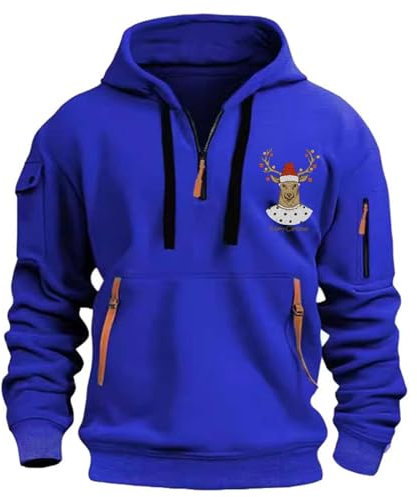 Hoodie Herren Oversize mit Halb Zip Warm Luftig Winter Sweatshirt Herren mit Kapuze Wasserdichter Reißverschluss Langarmshirt 3XL Locker Casual Kapuzenpullover Multi Taschen Hoody