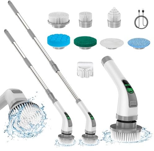 Brosse de Nettoyage électrique rotative, Mise à Niveau 2025 7 en 1, Nettoyage Puissant à 360 TR/Min, Brosse de Salle de Bain à Double Vitesse de 1,5 h avec Bras d'extension pour Cuisine, Voiture