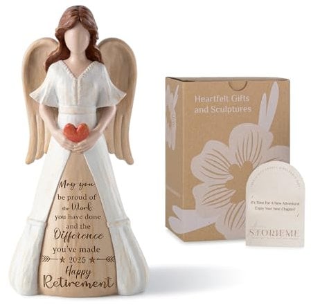 Storieme Retirement Gifts for Women 2025: Happy Retirement Gift for Woman Friend Nurse Teacher Colleagues Lady Farewell Retired Presents Angel Figurine Party Decorations (7.3 Inch)