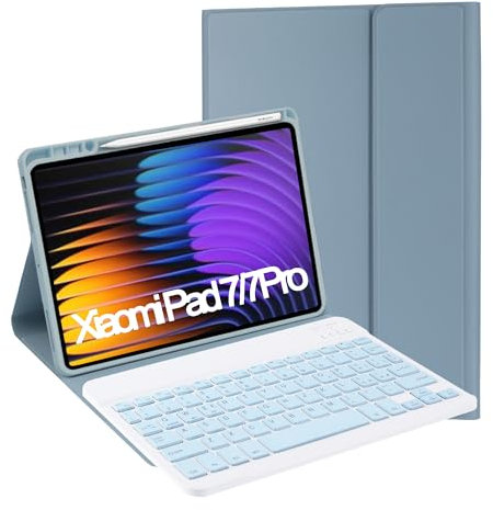 Jeloyutek Tastiera Cover per Xiaomi Pad 7/7 Pro, Custodia con Staccabile Italiano QWERTY Tastiera per Xiaomi Pad 7/7 Pro 11,2 2025, Blu