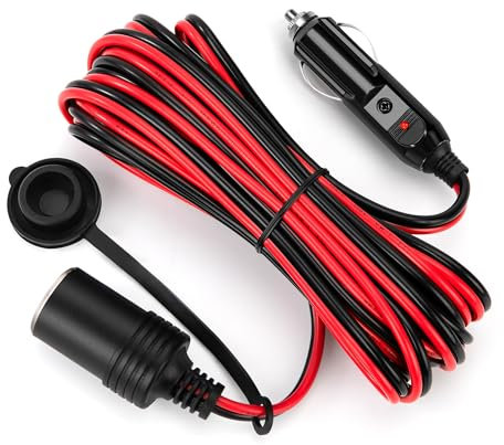 GUNGY 5M Cable de Extensión de Coche 12V/24V Alargador Mechero Coche Adaptador Encendedor a Enchufe con Fusible 15A Encendedor de Cigarrillos a Toma