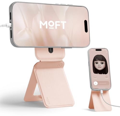 MOFT Handy Stativ Ständer, Magnetische Handy Ständer Stativ für Smartphone, MOVAS Veganes Leder Mini Stativ für iPhone 17/16/15/14/13/12 Serie mit Winkeleinstellung & Starken Magneten (Pfirsich Rosa)