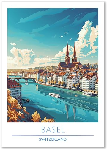Happymotive – Basel Poster Deko Schlafzimmer | Wanddeko & Wandbilder Wohnzimmer | Aesthetic Room Decor | Bilder & Kunstdrucke in A2 40x60, A3 30x40, A4 20x30 300g Papier ohne Rahmen