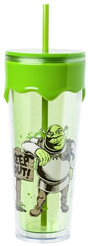 Silver Buffalo DreamWorks Shrek, Plastic Drip Tumbler, 26oz | Includes Lid and Straw, 0.77 Liters