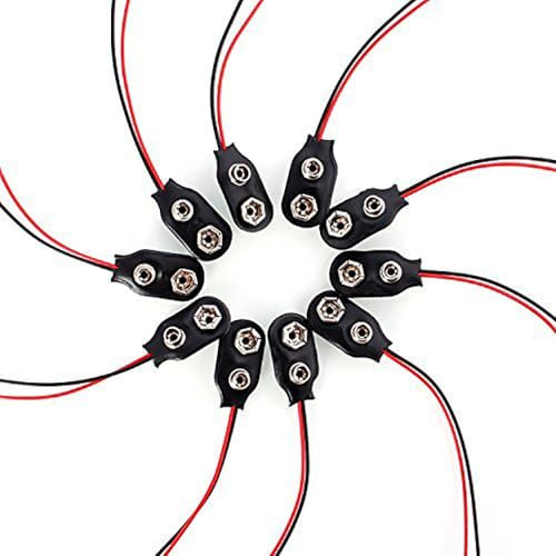 REY 5X Pack de Conectores Clip para Baterias 9V con Cable Carcasa de Cuero Falso Tipo T