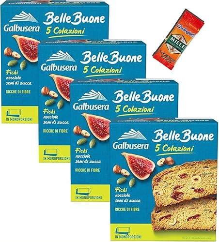 4X Galbusera BelleBuone 5 Colazioni Fette Spesse con Fichi, Nocciole e Semi di Zucca 200g in omaggio una bustina di miele ambrosoli da 6 g