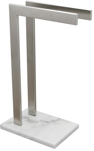 Tecmolog Handtuchständer Edelstahl Freistehend 2 Stangen Handtuchhalter Bad Doppelt Ohne Bohren Gebürstetes Nickel, SBH259ANA