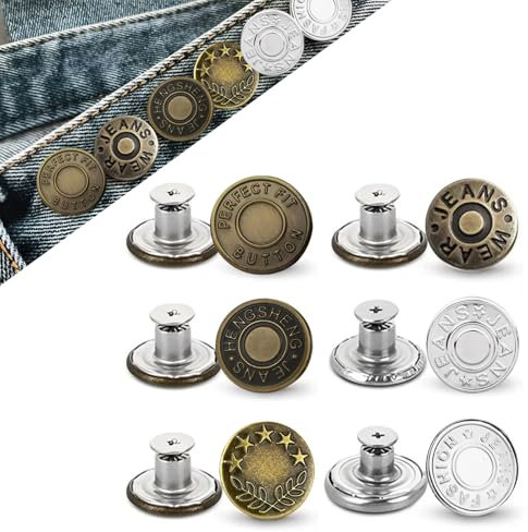 6 PCS Buttons for Jeans,Jeans Button,Jeans Buttons Metal Replacement,for Jeans, Shoes, Hats, Bags,Children's wear,Down Jackets,DIY Projects and Other Types of Fabrics. (Six Styles)
