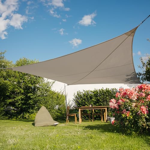 Maanta® EZ Breez Vela Ombreggiante Impermeabile taupe Triangolare 4x4x4m Protezione UV, Tenda a Vela per Giardino, Balcone, Terrazza e Piscina