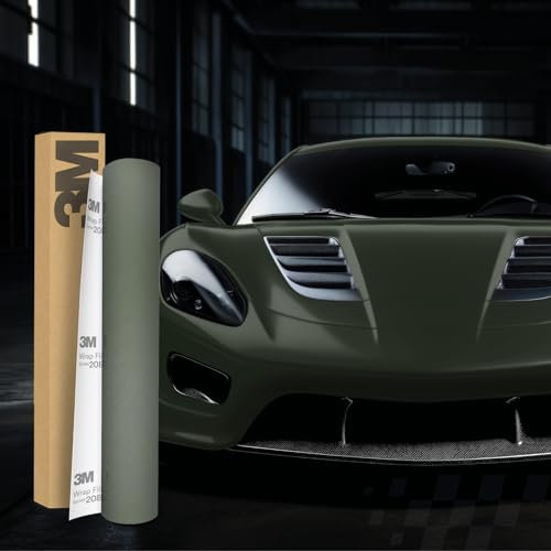 3M 2080 Car Wrapping Folie 30x152cm Selbstklebende Autofolie für Auto Motorrad Boot 3D Lackschutzfolie mit Luftkanälen zum Folieren (M26 Matte Military Green)