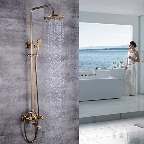jiongcln Duschsystem Bad Duscharmatur Antik-Duschset Regendusche Wandmontage mit Regenbrausen Duschsets Bronze