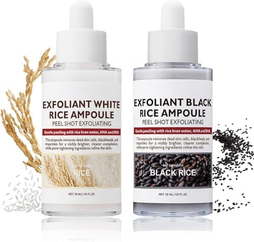 Peel Shot Glow Reis Ampoule Duo, Glow Reis Ampulle Duo | Reis-Peeling Serum genge Mitesser, Für Gesicht & Körper, Glow Replenishing Rice Facial Sebum Toner