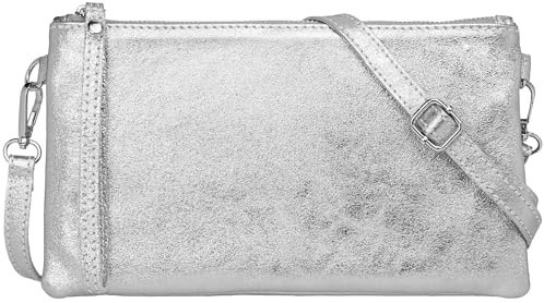 Caspar Elegante Leder Clutch Damen Umhängetasche Abendtasche mit Metallic Finish - CLASSIC LINE - Modell No.717 - Made in Italy