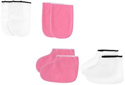 LOLIPPYY 2 Sätze Paraffin Wachs Handschuh Fußschutz Set Weiß Rosa für Spa Hand und Fußpflege Chemikalienbeständig Anpassbare Feuchtigkeitsspendend