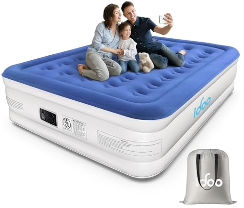 iDOO Inflatable Mattress,King Size Air Bed with Built-in Electric Pump | Blow Up Mattress in 3 Mins Fast Inflation, Portable Double Airbed for Home Camping Travel 203x152x46cm