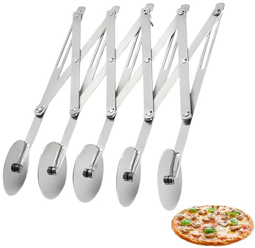 LWLWA Teigschneider 5 Räder, Rundes Teigrädchen, Einkopf | Edelstahl Pizza Schneider Rad, Ausziehbares Blätterteig Schneider, für Teig, Pizza und Fondant