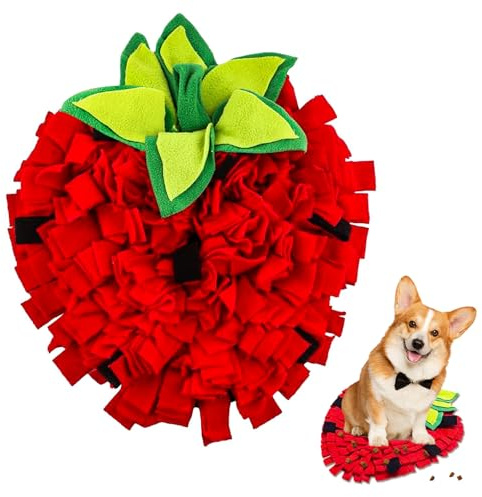 1Pcs Rot rutschfest SchnüFfelteppich Hund Futtermatte - 35 * 45 cm Einfach zu Reinigen Tiertraining Erdbeeren Design Vivifying Tierfein SchnüFfelteppich Hunde für Kleine Mittlere Hunde Welpen Katzen