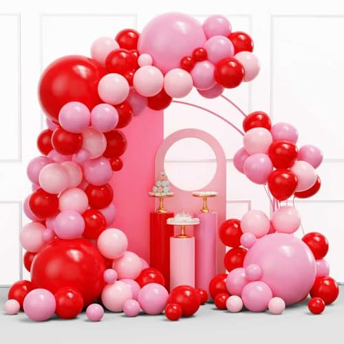 YMSZ Kit d'arche de Ballons Rouges et Roses, Arche de Ballons de Saint-Valentin, 134 pièces Ballon Rose et Rouge pour Anniversaire, Saint-Valentin, décorations de fête d'anniversaire