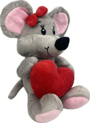 Mel-O-Design Plüsch Maus mit Herz 23 cm – Weiches Kuscheltier Maus in Grau mit rotem Herz „Ich Liebe Dich“, Liebevolles Stofftier zum Valentinstag, Geburtstag & als Geschenk für Kinder und Erwachsene