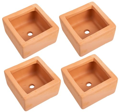 DEARMAMY Set 4 Vasi da Fiori in Terracotta Quadrati 9x9x5 Cm, Fioriere Traspiranti e Leggere per Piante Grasse, Contenitori da Giardinaggio Versatili per Interni ed Esterni