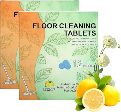 12 pastilles nettoyantes pour sols, carrelages, vinyles et tous types de sols durs, parfum citron frais, compatibles avec les robots laveurs de sols et les aspirateurs eau et poussière.,2PCS