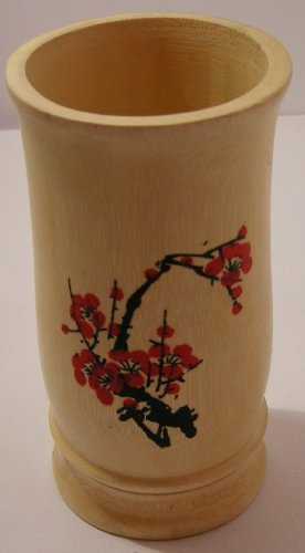 Pot à ustensiles - Ø 10cm, hauteur 15cm - fleurs peintes main - bambou de qua...