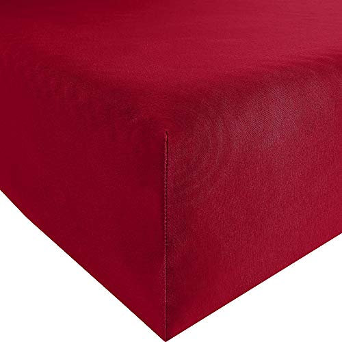 REDBEST Jersey-Stretch Spannbettlaken San Francisco 100% Baumwolle, Bordeaux Größe 90x190 cm - 100x200 cm - weiche Qualität, bügelfrei, Rundumgummi, bis 20 cm Höhe