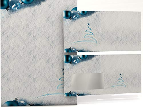 Weihnachtsbriefpapier Set | Spuren im Schnee | 20 Blatt Motivpapier A4 | 20 Briefumschläge OHNE FENSTER im DIN LANG-Format | Briefpapier Set