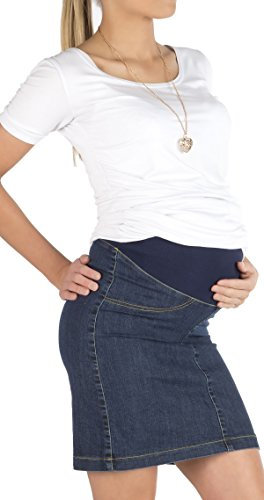YESET Jupe de maternité Jupe en Jean Jeans Longueur Genou Grossesse Stretch Enceinte Mini Denim - Jean Bleu, 42