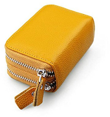 AprinCtempsD RFID Blocage Porte-Cartes Petit en Cuir Véritable Porte-Monnaie Mini avec Double Zip pour Femme Homme (Jaune)