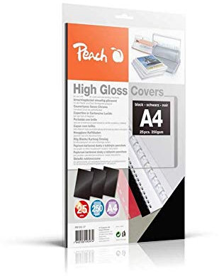 Peach PB100-17 Rückwände Deckblätter A4, 250 g/m², 25 Stück, hochglänzend, schwarz