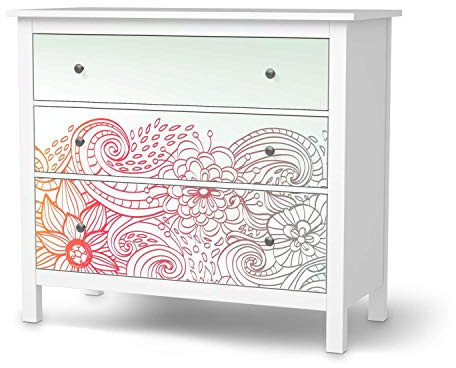 Möbel-Folie passend für IKEA Hemnes Kommode 3 Schubladen I Möbeldekoration - Möbel-Sticker Aufkleber Folie I Deko Wohnung für Wohnzimmer, Schlafzimmer - Design: Floral Doodle