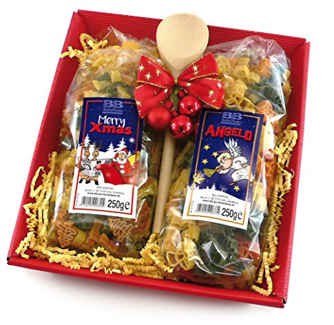 Bull & Bear Weihnachtsnudeln im Geschenkset, 500 g Festliche Motivnudeln, aus Hartweizengrieß, handgefertigt in Deutschland, inklusive Holzlöffel