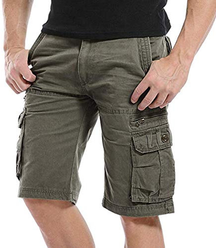Kuson Hommes Shorts Bermudas Cargo Outdoor Coton Casual Lâche avec Poche Army Vert FR 38
