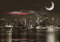decomonkey Fototapete New York Nacht 400x280 cm XL Tapete Fototapeten Vlies Tapeten Vliestapete Wandtapete moderne Wandbild Wand Schlafzimmer Wohnzimmer Mond Sterne Stadt schwarz