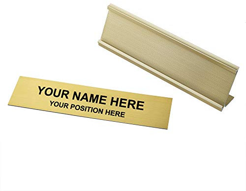 Aspire Plaque nominative de bureau personnalisée avec support de bureau, Support de Plaque Signalétique L Forme Bureau Nom Signe 2x8-Or