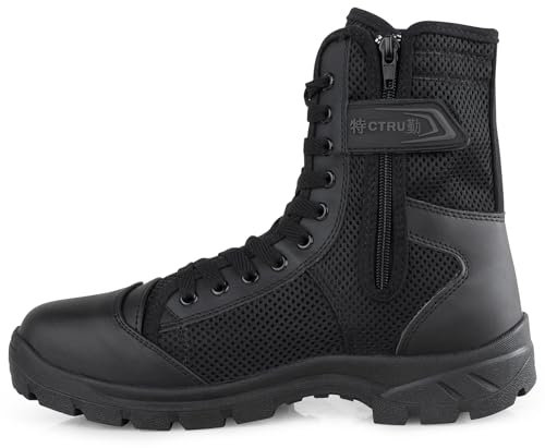 LUDEY Hommes Bottes Militaire avec Fermeture Latérale, Patrouille Combat Armée Tactique Recrues Bottes d'uniforme d'entraînement Chaussure A-307 W-42 EU Noir